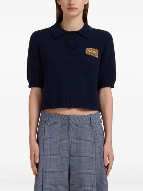 Marni logo-patch polo shirt - Blue