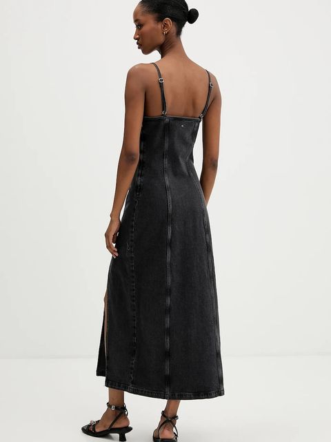 Tommy Jeans sukienka jeansowa kolor szary maxi rozkloszowana DW0DW21634