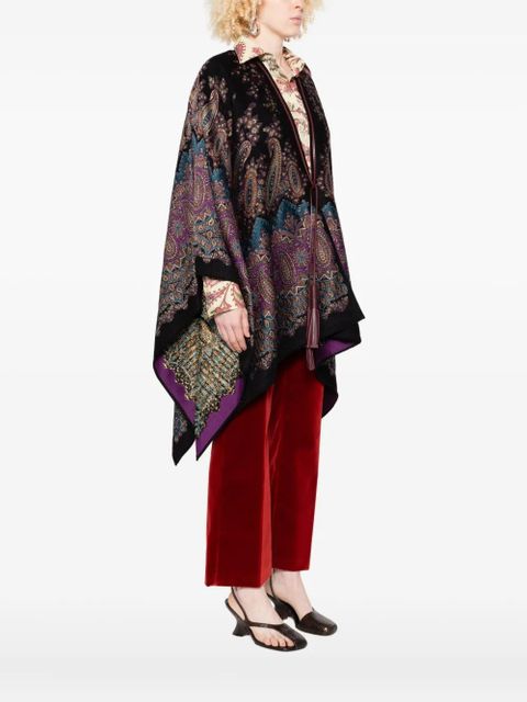 ETRO paisley-print tasselled poncho - Black