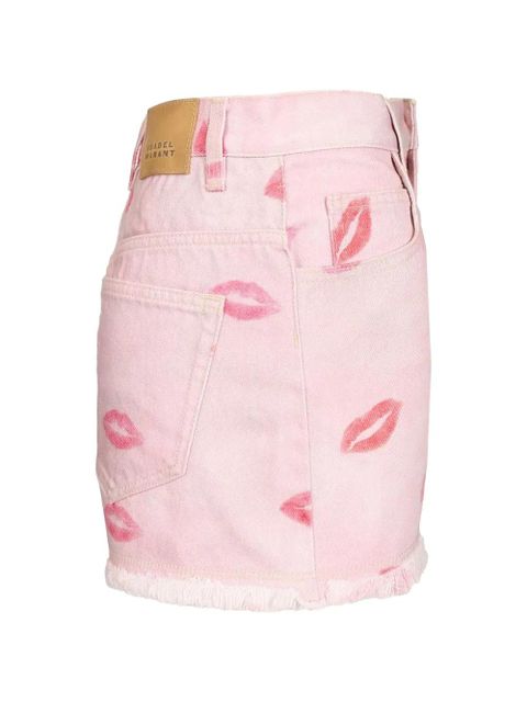 MARANT ÉTOILE Lesia kiss-print frayed shorts - Pink
