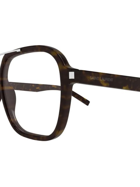 Saint Laurent Eyewear tortoiseshell-effect pilot-frame glasses - Brown