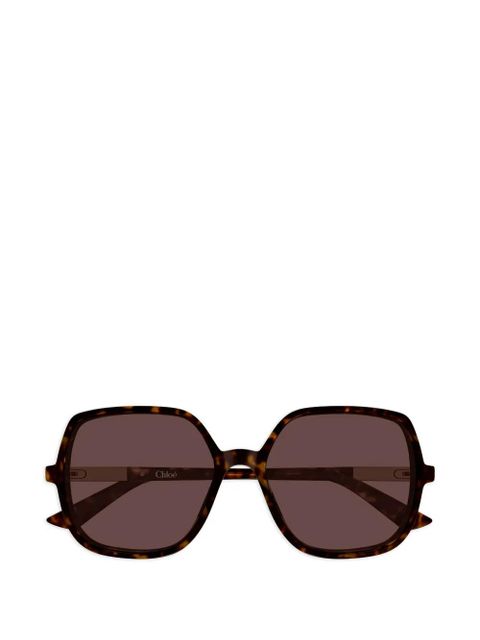 Chloé Eyewear CHLOE OVERSIZED BROWN LENS GEOMETRICAL ACETATE SUNGLASSES - HAVANA-HAVANA-BROWN - zdjęcie produktu nr 1