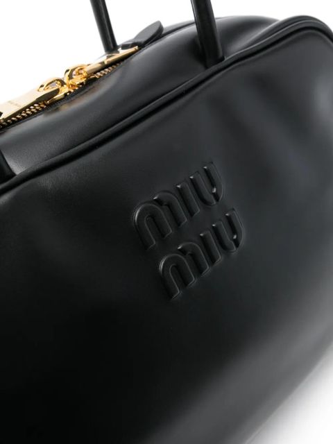 Miu Miu logo-embossed leather shoulder bag - Black
