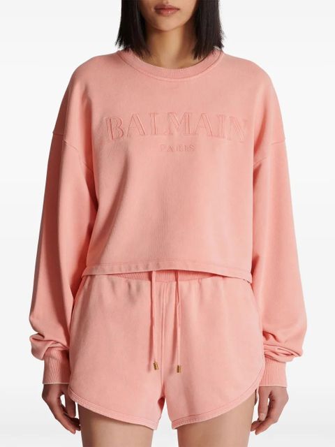 Balmain logo-embroidered cotton sweatshirt - Pink