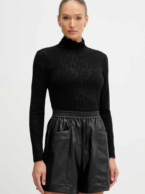 United Colors of Benetton sweter damski kolor czarny lekki z półgolfem 5W77DQ0AT