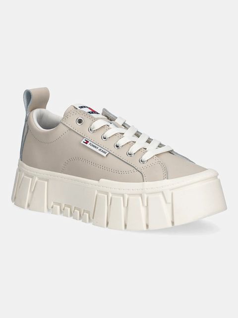 Tommy Jeans sneakersy skórzane TJW VULC FLATFORM LEATHER damskie kolor beżowy EN0EN03008 - zdjęcie produktu nr 1
