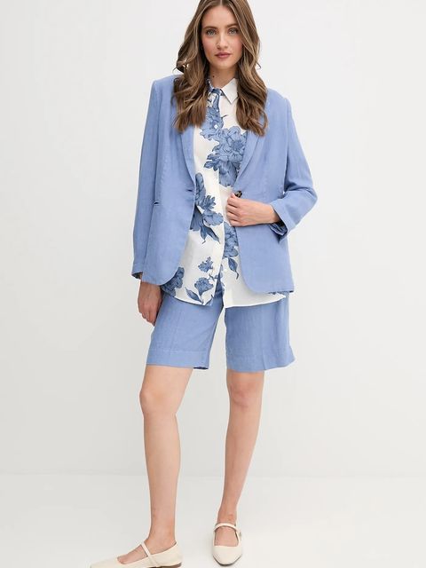 OUI marynarka lniana kolor niebieski jednorzędowa gładka 92927