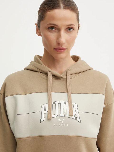 Puma bluza damska kolor beżowy z kapturem wzorzysta 681540