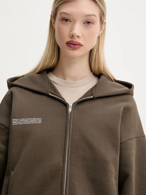 Pangaia bluza bawełniana kolor brązowy z kapturem gładka 10002310