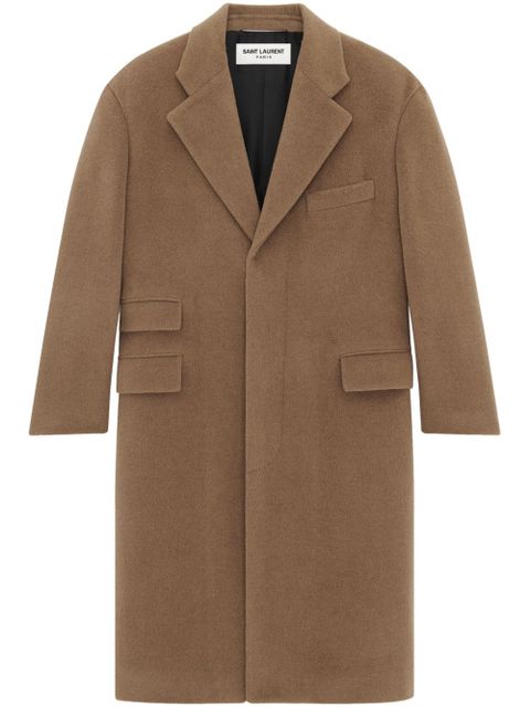 Saint Laurent single-breasted wool long coat - Brown