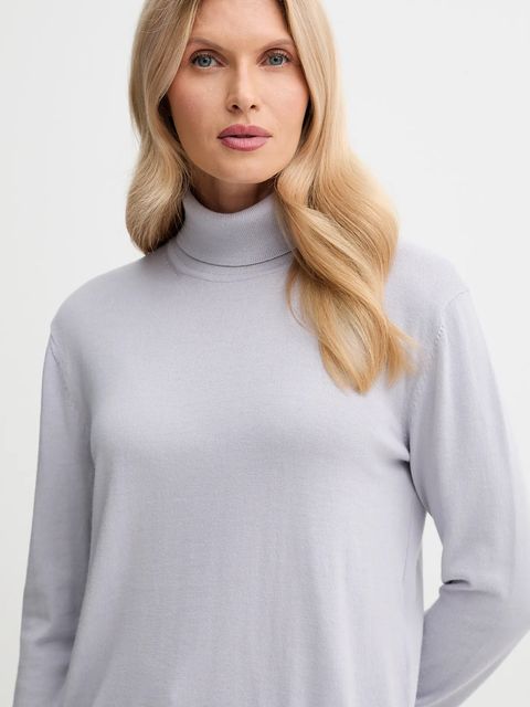 Calvin Klein sweter z dodatkiem wełny damski kolor fioletowy lekki z golfem LV044D371G