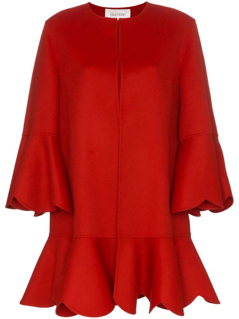 Valentino Garavani collarless ruffled coat - Red - zdjęcie produktu nr 1