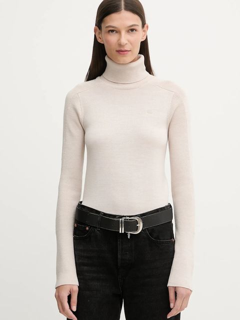 G-Star sweter wełniany 0 damski kolor beżowy lekki z golfem D27713.B692 - zdjęcie produktu nr 1