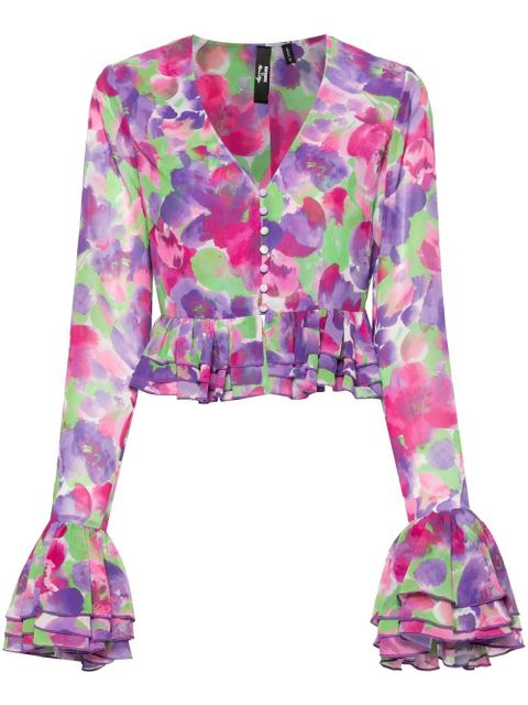 ROTATE BIRGER CHRISTENSEN floral-print cropped blouse - Purple - zdjęcie produktu nr 1