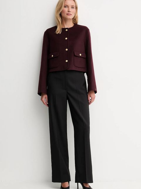 Tommy Hilfiger kurtka z wełną kolor bordowy WW0WW47446