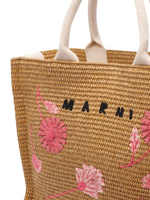 Marni medium embroidered-floral tote bag - Brown