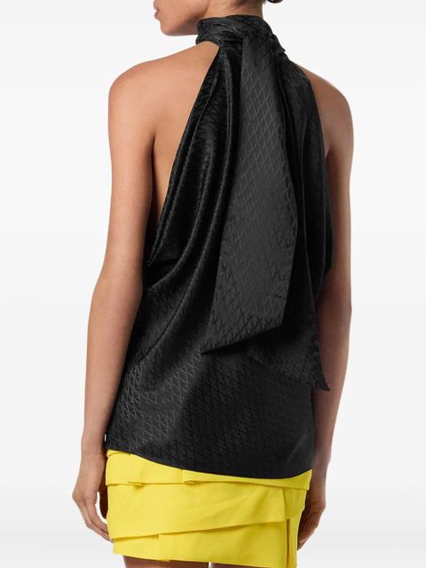Versace neck-tie textured top - Black