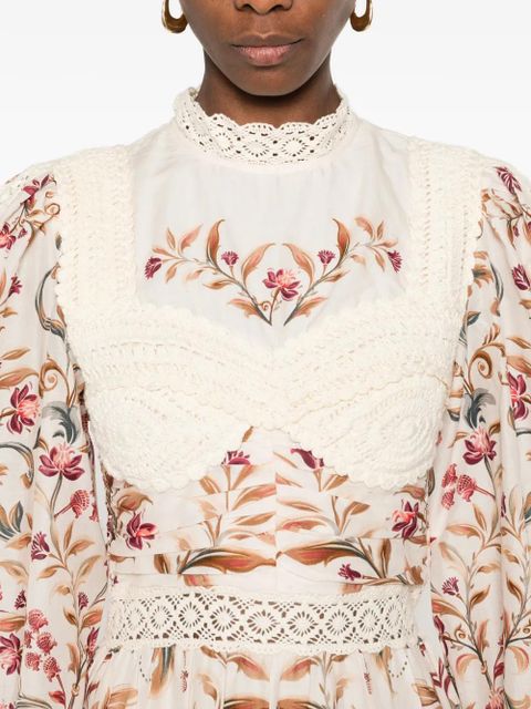 FARM Rio lace floral-print midi dress - Neutrals