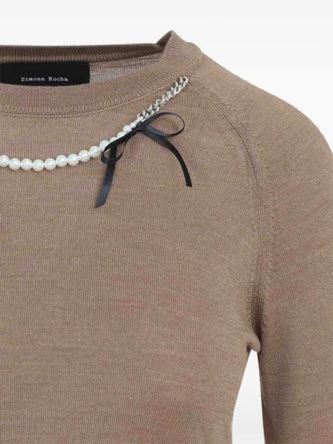 Simone Rocha pearl chain bow sweater - Neutrals