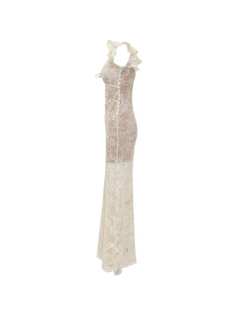 Self-Portrait ruffle lace flower maxi dress - Neutrals
