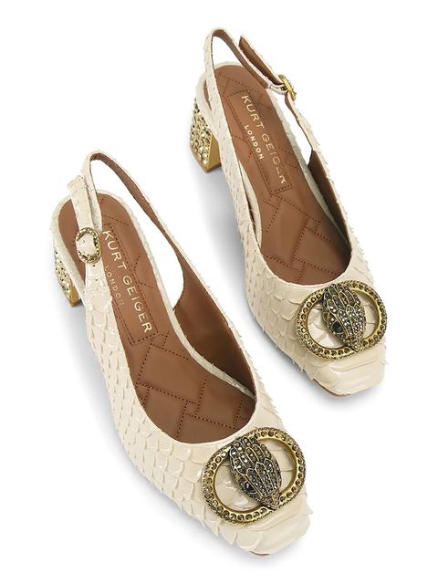 Kurt Geiger London czółenka skórzane Chelsea Block Slingback kolor beżowy na słupku z odkrytą piętą 3415042719 - zdjęcie produktu nr 2