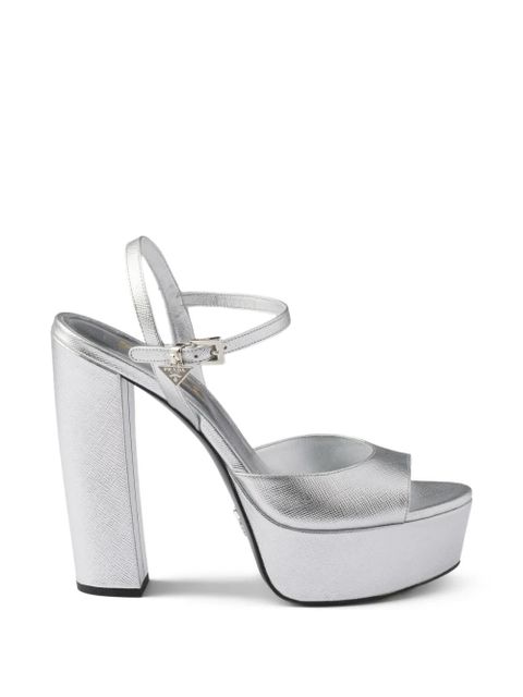Prada Saffiano-leather metallic platform sandals - Silver - zdjęcie produktu nr 1