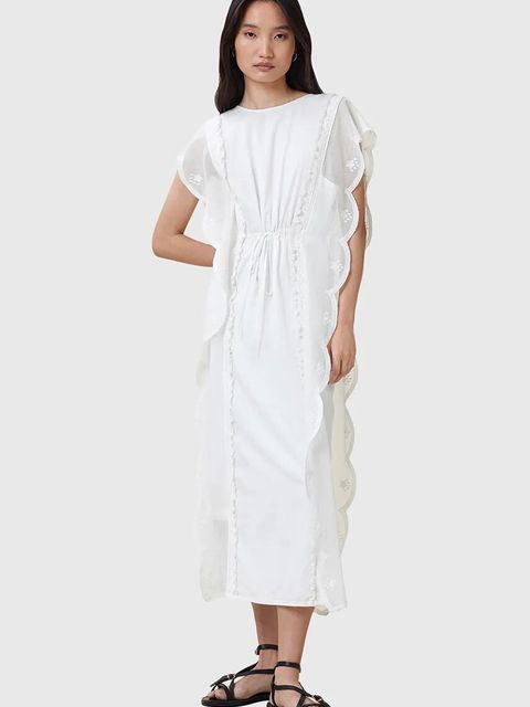 AllSaints sukienka bawełniana OLA kolor biały midi prosta W197DC