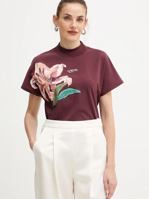 Guess t-shirt bawełniany LILY damski kolor bordowy W5BI16 I3Z14 - zdjęcie produktu nr 1