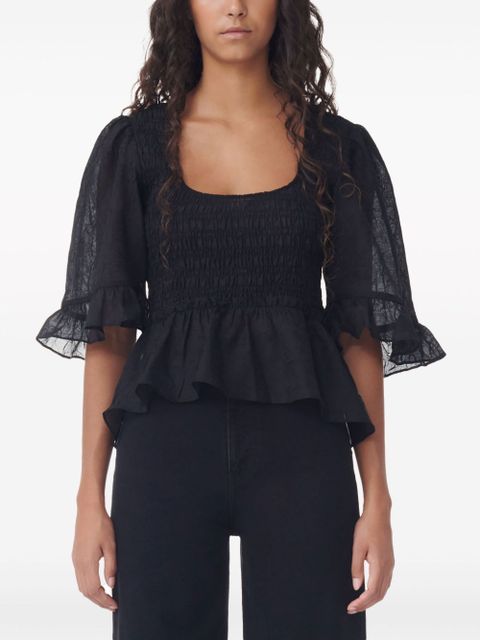GANNI Crinkled Georgette Smock Blouse - Black