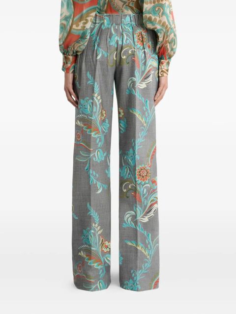 ETRO floral-print pleated trousers - Grey