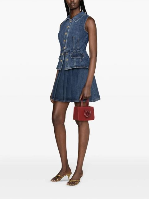 Self-Portrait pleated denim shirtdress - Blue