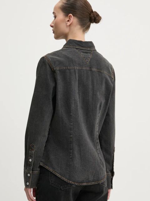 Tommy Jeans koszula bawełniana damska kolor szary regular z kołnierzykiem klasycznym DW0DW20179