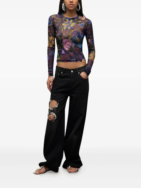 AREA hotfix printed tulle top - Black