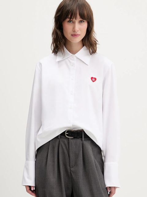 HUGO koszula bawełniana Erselia damska kolor biały regular z kołnierzykiem klasycznym 50556398 - zdjęcie produktu nr 1