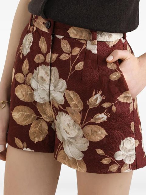 Dolce & Gabbana rose-print brocade shorts - Red