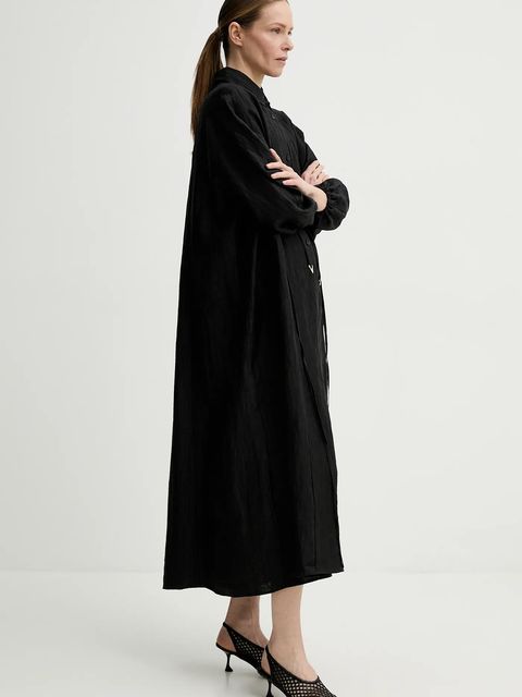 AERON sukienka lniana ANN kolor czarny maxi rozkloszowana DR578569