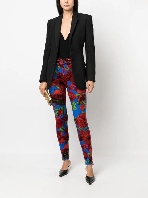 Magda Butrym rose-print velvet leggings - Blue - zdjęcie produktu nr 2