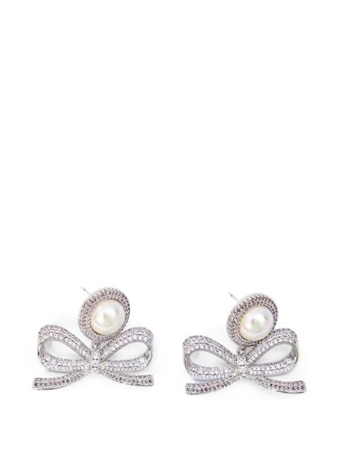 Self-Portrait crystal pearl bow earrings - Silver - zdjęcie produktu nr 1