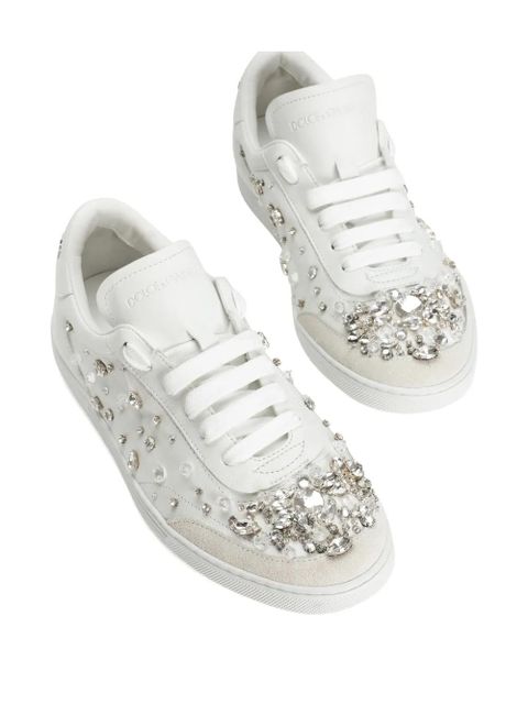 Dolce & Gabbana crystal-embellished leather sneakers - White