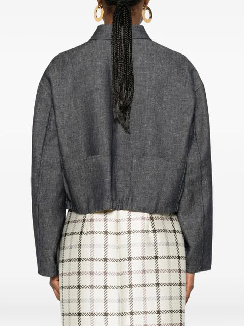 FENDI flower-appliqué cropped jacket - Blue