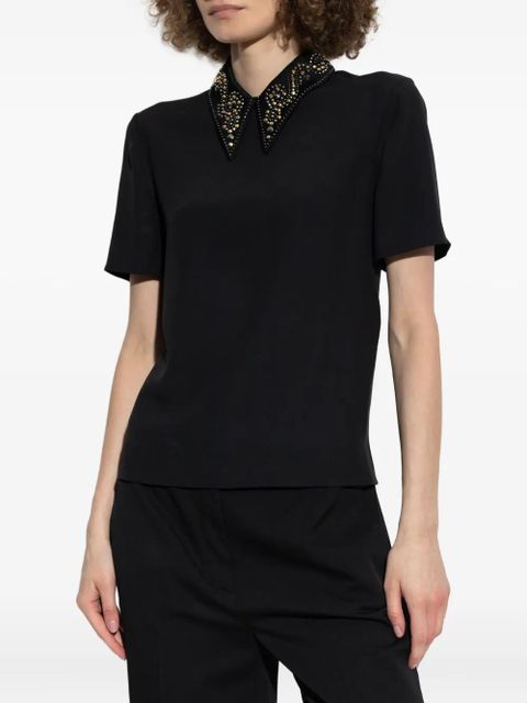 Versace embellished-collar short-sleeve blouse - Black - zdjęcie produktu nr 2