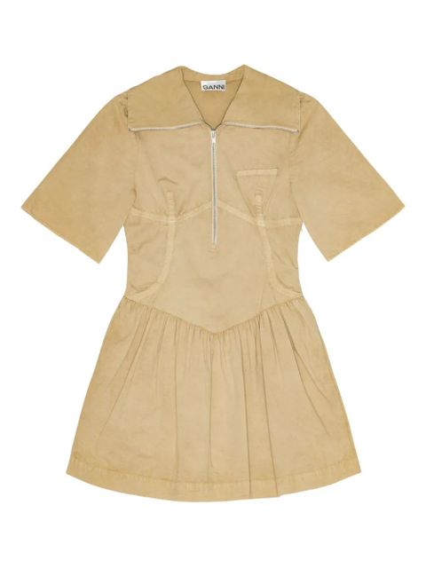 GANNI washed stretch-cotton mini dress - Neutrals - zdjęcie produktu nr 1