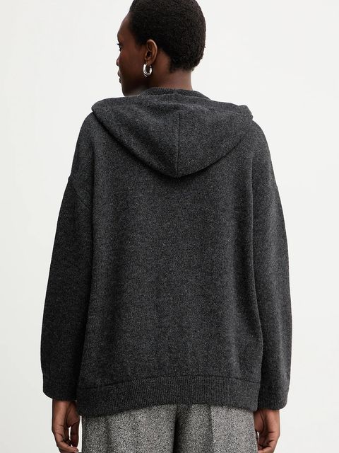 Marella bluza wełniana damska kolor szary z kapturem melanżowa 2523906015200