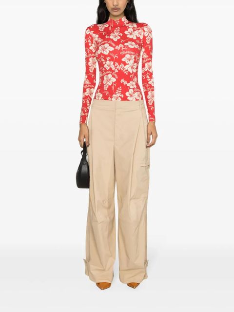 Marine Serre botanical-print high-neck T-shirt - Red - zdjęcie produktu nr 2