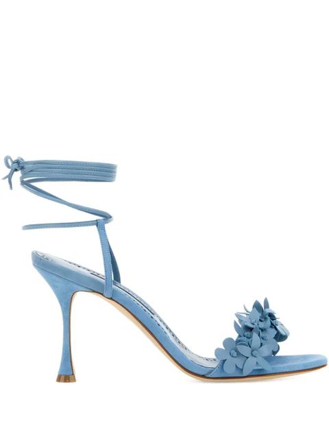 Manolo Blahnik 90mm flower-embellished lace-up heeled sandals - Blue - zdjęcie produktu nr 2