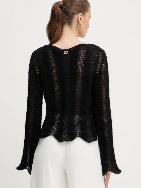 Twinset sweter wełniany damski kolor czarny lekki 252TP3524