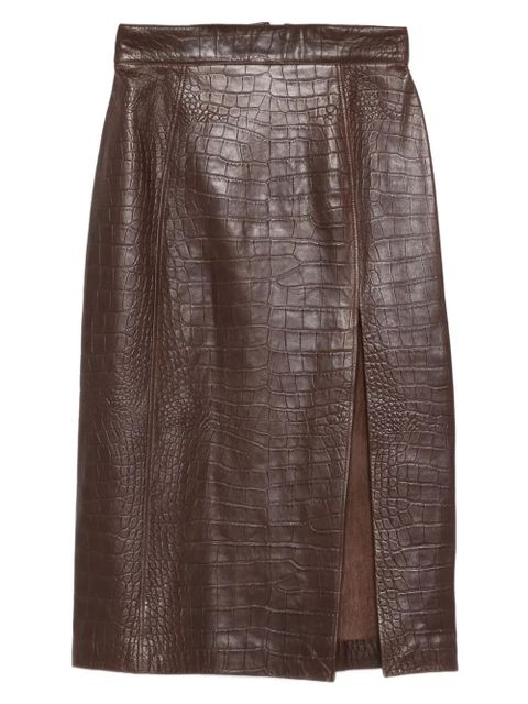 AMIRI crocodile-effect leather midi skirt - Brown - zdjęcie produktu nr 1