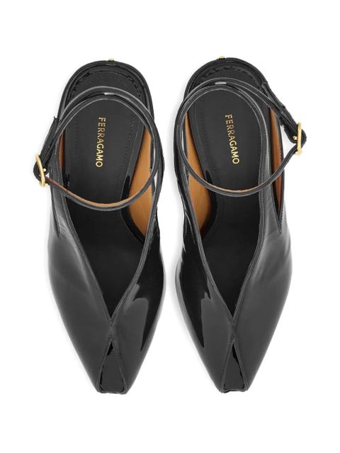 Ferragamo 90mm peep-toe ankle-strap wedge pumps - Black