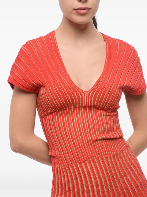 Balmain pleated V-neck dress - Red