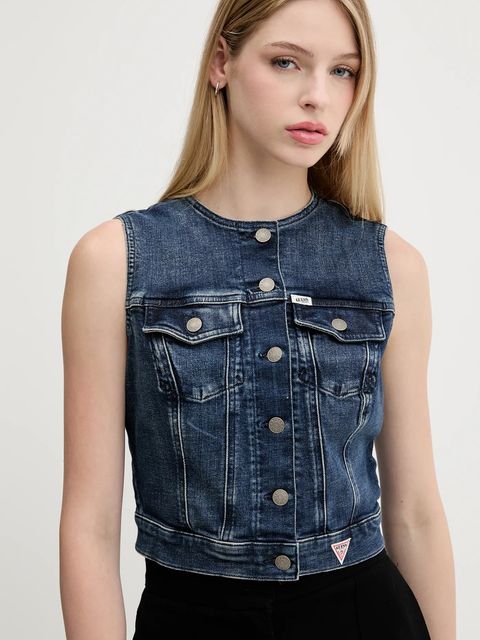 Guess Originals kamizelka jeansowa kolor niebieski jednorzędowa W5YN71 D4H1D